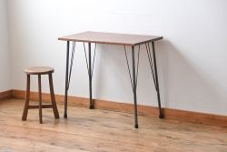 アンティーク家具　アンティーク 天板一枚板 古材を使った鉄脚テーブル(8)(作業台、机)
