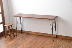 レトロ家具　昭和レトロ　天板一枚板　古材を使った鉄脚テーブル(1)(作業台)