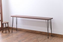 アンティーク家具　天板一枚板　古材を使った鉄脚テーブル(2)