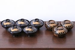 大正〜昭和初期 古い蒔絵の木製お椀8客