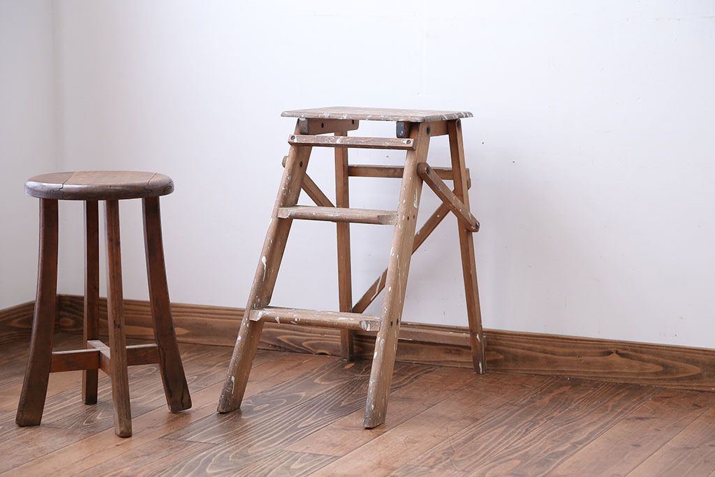 イギリスアンティーク 古い木製の折り畳み式ステップラダー | ラフジュ工房