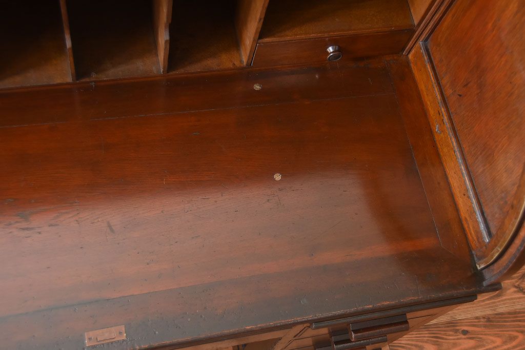 アンティーク家具　アンティーク　古いナラ材のロールトップデスク