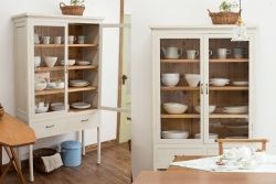 アンティーク家具　アンティーク　かわいいペイント食器棚(カップボード・キッチンキャビネット)