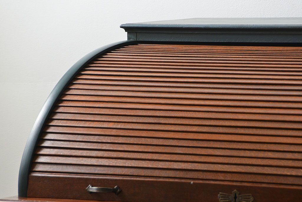 アンティーク家具　アンティークペイント 古いナラ材!上質なロールトップデスク(ライティングビューロー、机、在宅ワーク、在宅用)