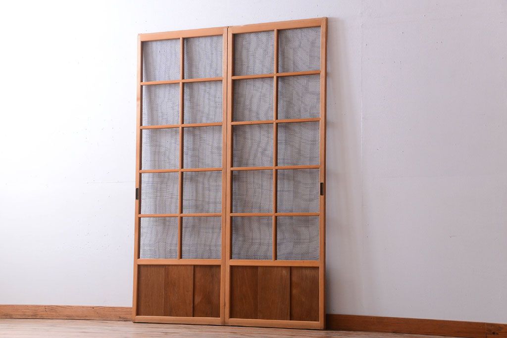 昭和レトロ 古い木製のアンティーク金網戸2枚セット | ラフジュ工房