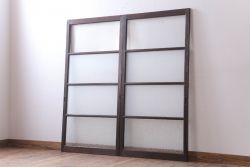 昭和レトロ　すり・結霜・クリアガラスの引き戸2枚セット(窓)(1)