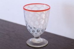 アンティーク雑貨　アンティーク　当時物　赤縁乳白水玉氷コップ(1)