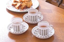 イギリスビンテージ　JAJ　パイレックス　Cottage Rose(コテージ ローズ)シリーズ　ミルクガラスのスープ皿3枚セット(洋食器)(1)