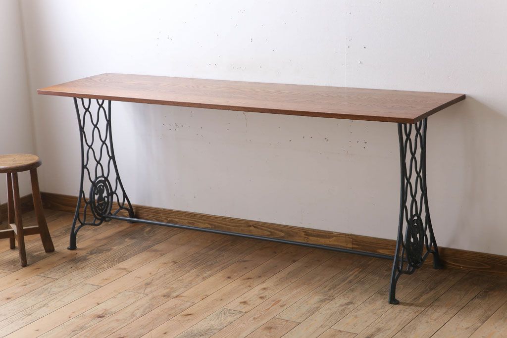 レトロ ミシン脚 デスク テーブル 飾り台 作業台 机 店舗什器厚み35cm