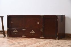 アンティーク家具　和モダン　欅玉杢材　漆塗り　古い衣装箪笥ローボード(2)