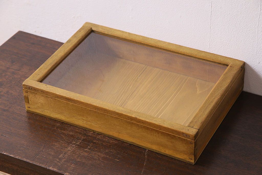 アンティーク雑貨 昭和レトロ 古い木製のアンティークコレクションボックス(ガラスケース・収納箱)(2) ラフジュ工房