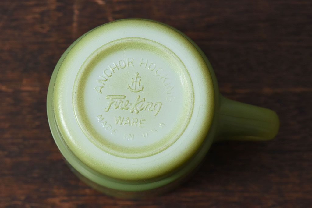ビンテージ　ファイヤーキング(FireKing)　1960年代製　スタッキングマグカップ・グリーン