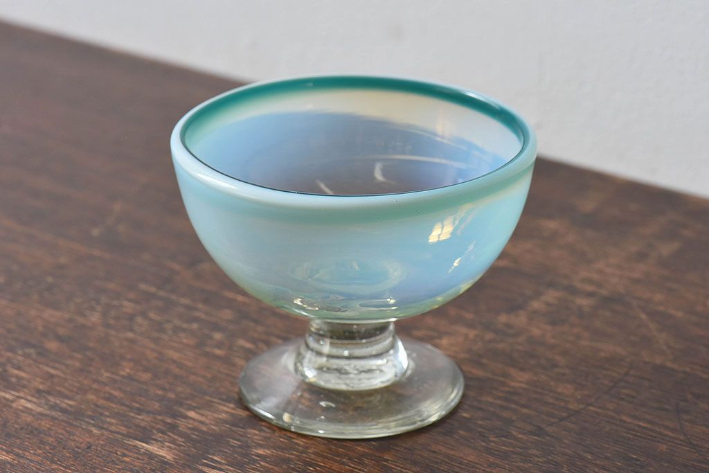 アンティーク雑貨 大正時代 青緑乳白暈し氷コップ(吹きガラス、和 