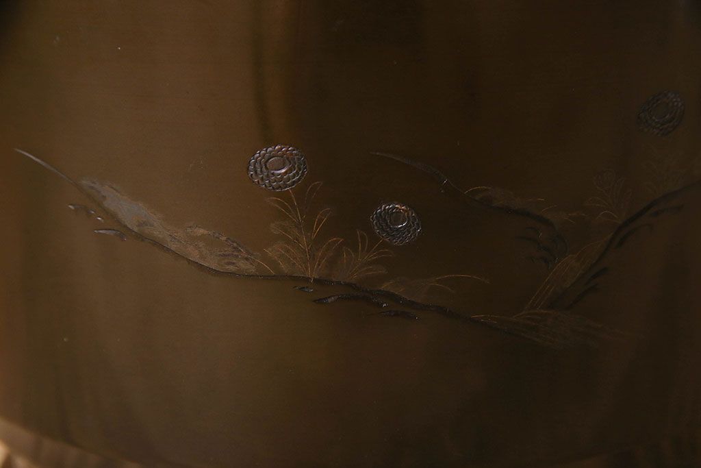 アンティーク雑貨　古民具・骨董　天巨銘　銀象嵌が美しい真鍮製火鉢(鉢カバー)(1)