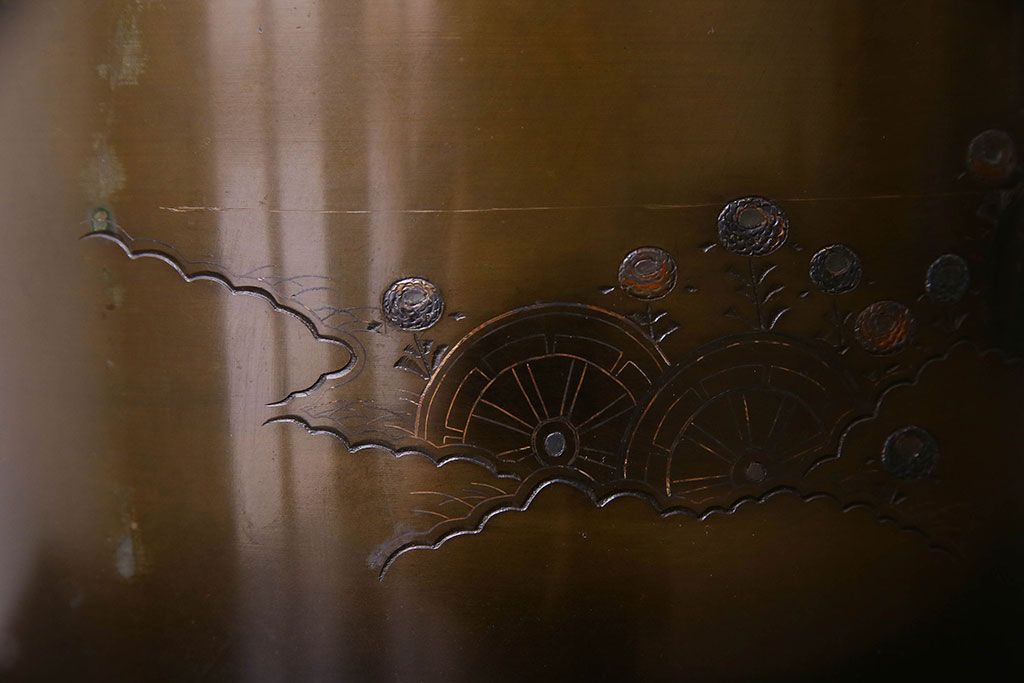アンティーク雑貨　古民具・骨董　天巨銘　銀象嵌が美しい真鍮製火鉢(鉢カバー)(2)