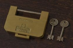 アンティーク雑貨　ビンテージ　IWATA(岩田)　古い真鍮製の錠前(鍵、カギ)・鍵2個付き(1)