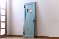 ペイント家具　昭和期　モールガラス入り　シャビーな雰囲気漂う木製ドア(扉)