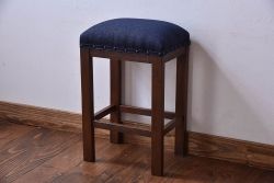 レトロ家具　昭和レトロ　古いナラ材のクッション座面角スツール(椅子、チェア)