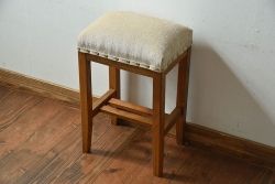 レトロ家具　昭和レトロ　古いケヤキ材のシンプルなクッションスツール(椅子、チェア)