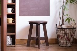 アンティーク雑貨　和製アンティーク　古いナラ材の木製スツール(丸椅子、チェア、花台)(3)