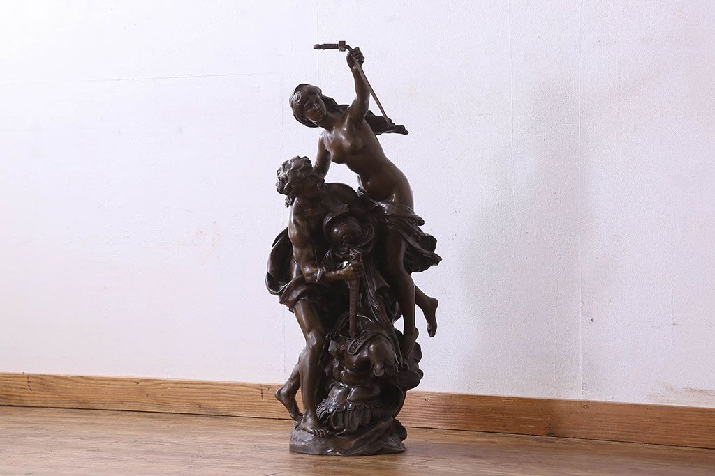 定番人気2024フランス彫刻界の巨匠大型作品 ブロンズ銅 美人置物 高68.5cm 大理石台 アールヌーヴォー西洋美術 西洋彫刻