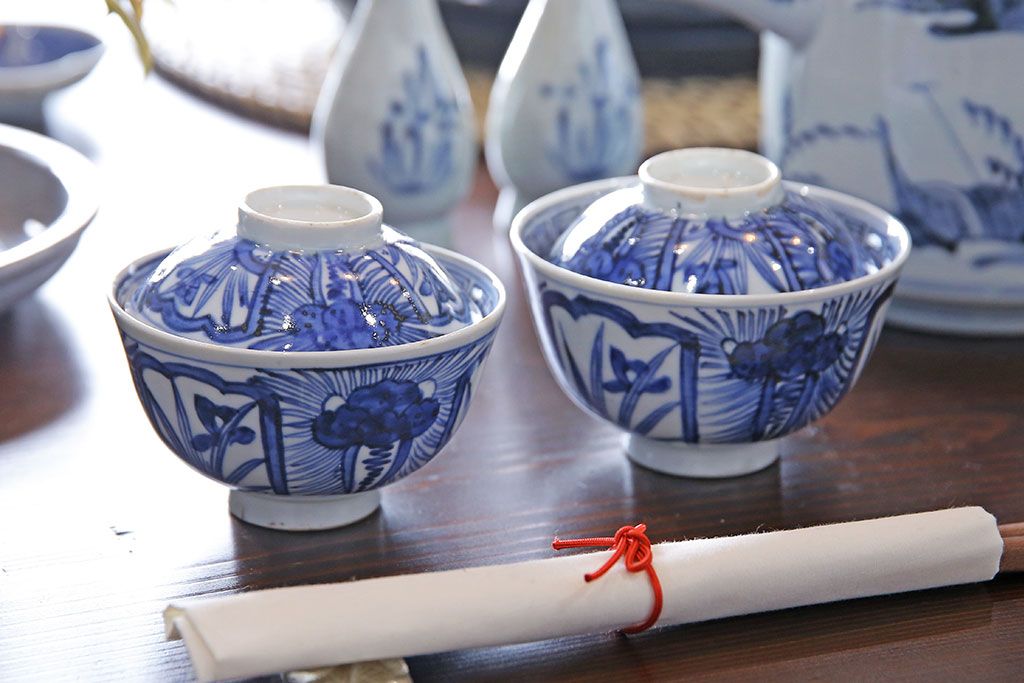江戸時代後期 伊万里焼 染付 蓋茶碗2客セット(2) | ラフジュ工房