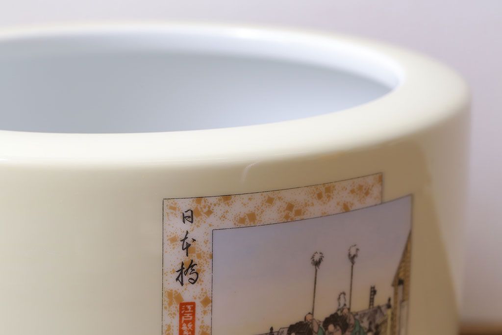 アンティーク雑貨　日陶(ノリタケ、則武)　東海道五十三次　江戸の風景が楽しめる火鉢(鉢カバー、傘立て)