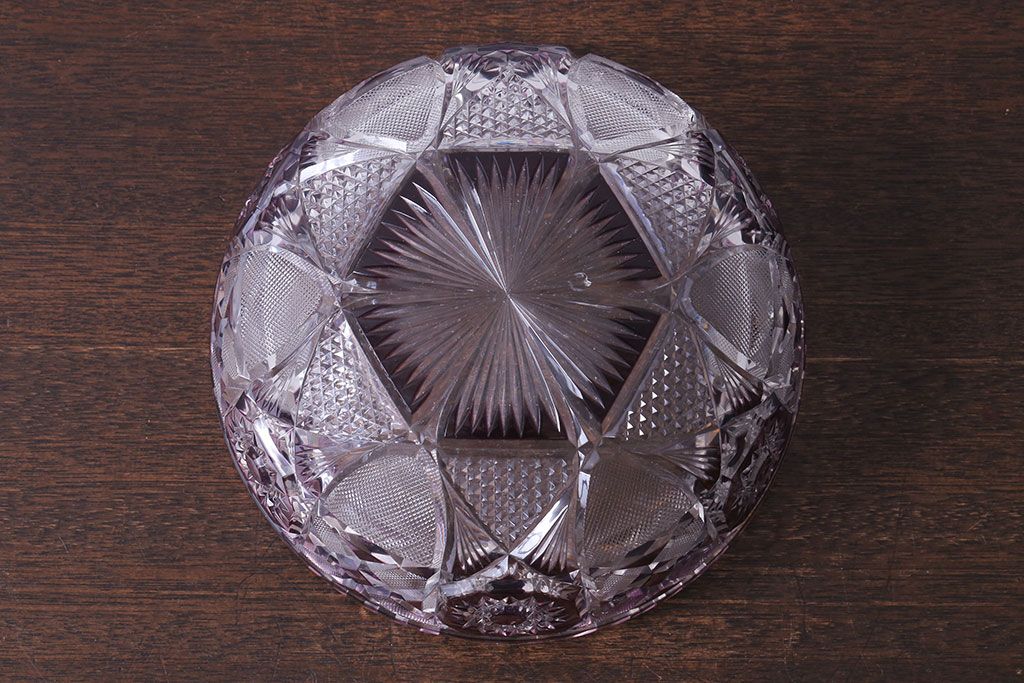 アンティーク雑貨　明治大正期　薄紫色　切子ガラスのボウル(和食器)