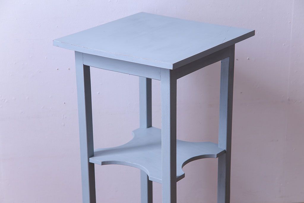 ペイント家具　落ち着いた水色がおしゃれなサイドテーブル(カフェテーブル、飾り台)