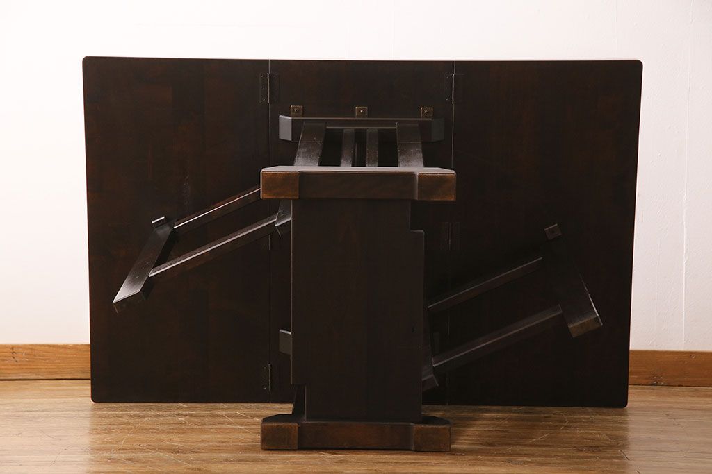中古　北海道民芸家具　#430　洗練されたデザインのバタフライ卓(ダイニングテーブル、エクステンションテーブル)(定価約20万円)