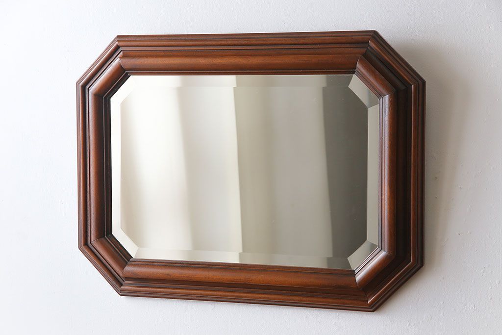 三越家具 ブルージュ ウォールミラー 木製フレーム オクタゴナル 壁掛け鏡-