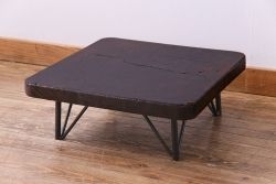 アンティーク雑貨　リメイク　ケヤキ一枚板　古材を使った味わいある鉄脚テーブル(ちゃぶ台、座卓、花台)