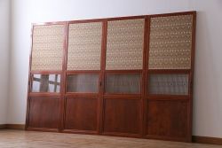 昭和期　襖が目を引く上質な組子帯戸(ガラス帯戸、引き戸、間仕切り、襖、建具)4枚セット