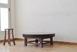 アンティーク家具　☆古い欅材の漆塗り切り株座卓