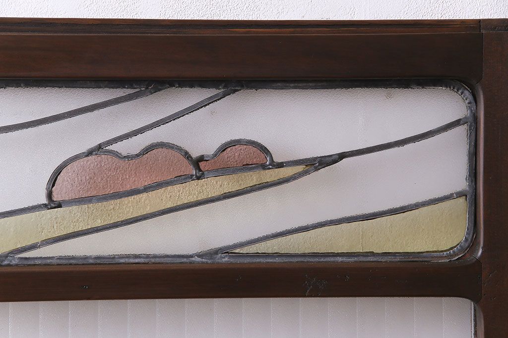 激レア品!　大正昭和初期　当時もの色ガラス　松原を描いたステンドグラス引き戸(ガラス戸、建具)