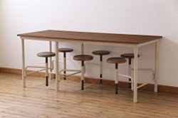 ラフジュ工房オリジナル　ユニークなデザインが魅力的な格納スツール8脚付きテーブル(8人用ダイニングテーブル、作業台、ワークスペース)(R-060177)