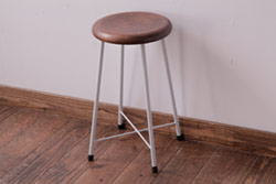 ラフジュ工房オリジナル　鉄脚　清涼感溢れるフレンチシックな丸スツール(チェア、椅子)(3)
