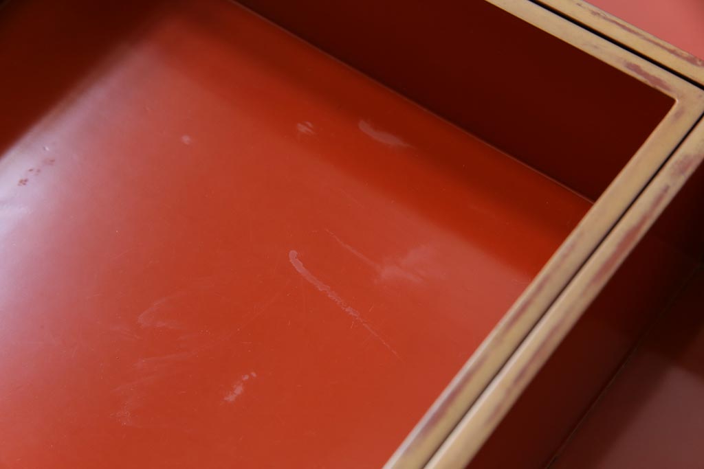 和製アンティーク　丸に二本杉紋　二葉葵　共箱付き重箱(和食器、漆器)