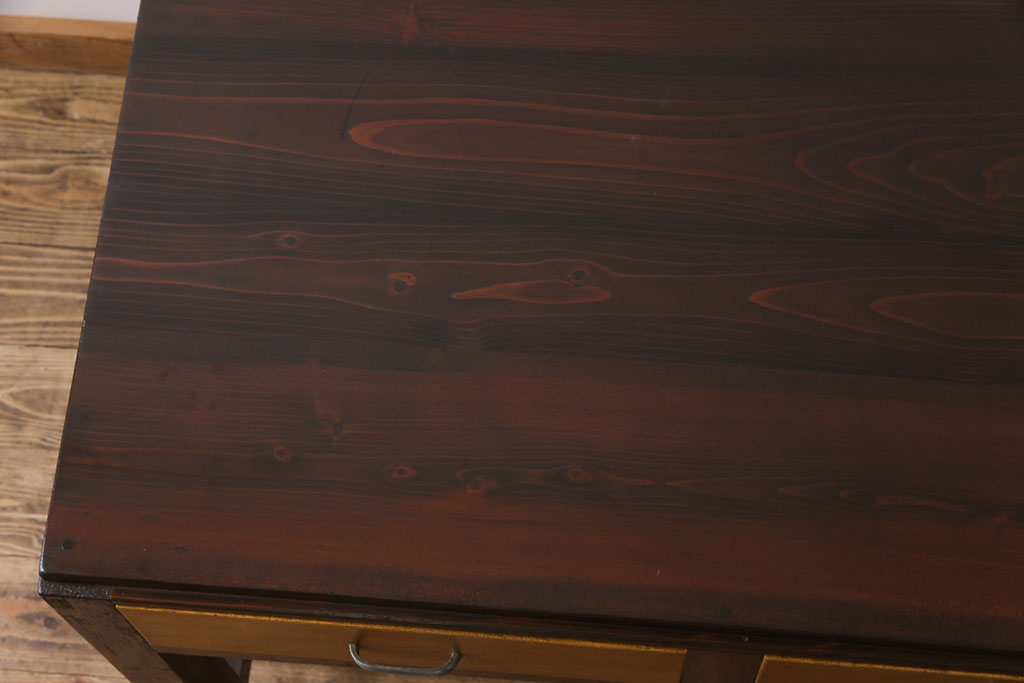 レトロ家具　昭和レトロ　ヒノキ材　シンプルで味のある平机(学習机、在宅ワーク、在宅用作業台、デスク)