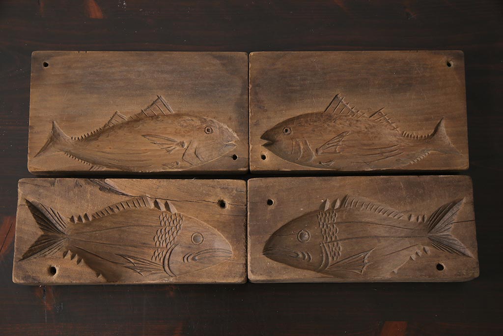 アンティーク雑貨 昭和レトロ 和菓子屋さんで使われていた木製の古い菓子型(魚)2点セット | ラフジュ工房