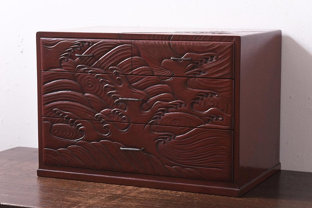 アンティーク家具 和製アンティーク 鎌倉彫・在銘 躍動感のある波の図