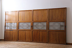 昭和初期　両面ガラス　日本風情漂う組子帯戸4枚セット(ガラス帯戸、引戸、建具)