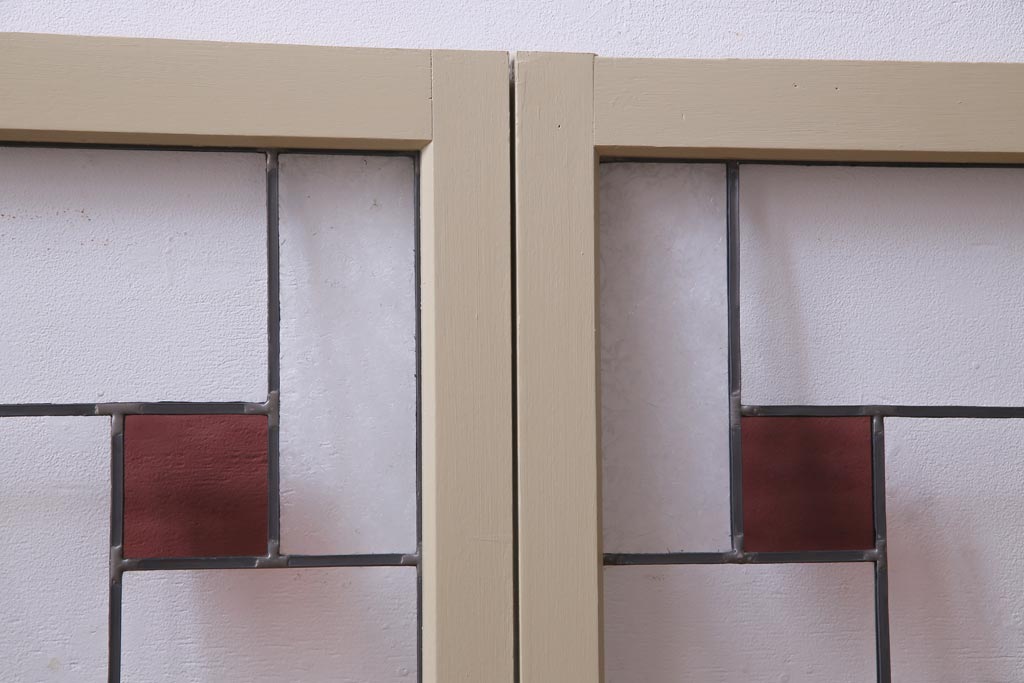 ラフジュ工房オリジナル　両面ガラス　色ガラス入りステンドグラスの戸棚(収納棚、サイドボード)(2)