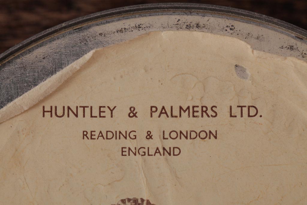 アンティーク雑貨　イギリスビンテージ　Huntley and Palmers　女王・王配が描かれたティン缶(ブリキ缶、ビスケット缶)