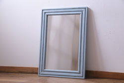 アンティーク雑貨　ラフジュ工房オリジナル　ペイント　淡いブルーが目を引くフレンチシャビーなウォールミラー(鏡)