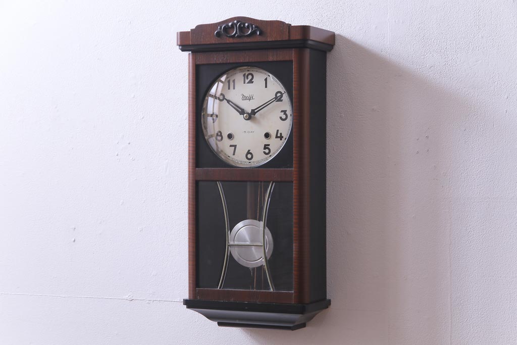 2月18〆】明治時計 掛時計 ゼンマイ式 アンティーク レトロ 