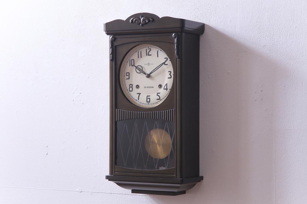 日本のアンティーク セイコー 手巻き ゼンマイ 振り子 柱時計 掛時計-