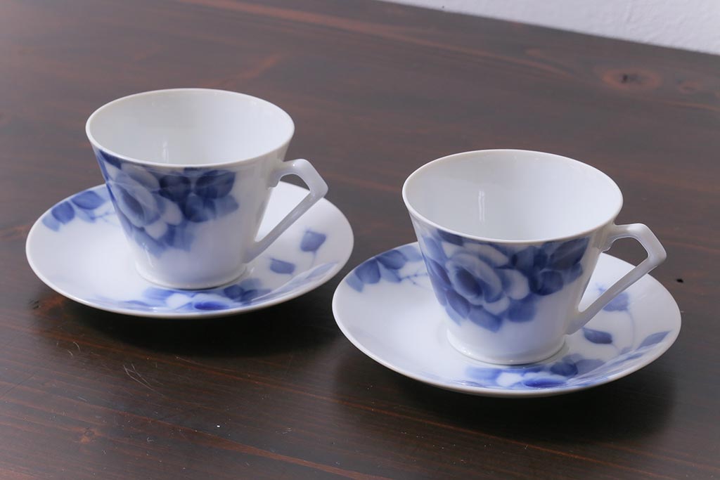 昭和レトロ 戦前 倉知陶器 青いバラがエレガントなカップu0026ソーサー2客セット(洋食器)(3) | ラフジュ工房