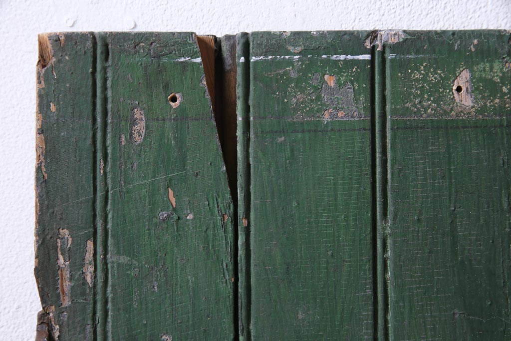 ジャンク品　フランスアンティーク　両開き　くすんだグリーンのペイントガーデンドア一対(親子ドア、木製ドア、ゲート、扉)
