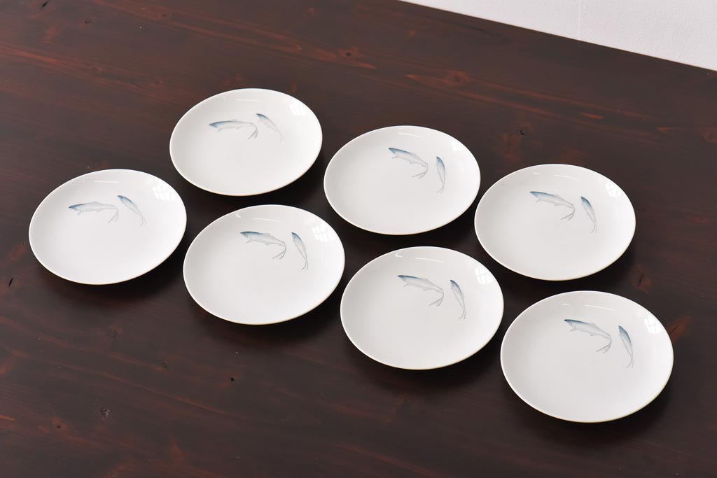 昭和初期 東洋陶器(東陶、トートー) 涼しげな鮎の図柄が風情あふれる小皿7枚セット(和食器) | ラフジュ工房